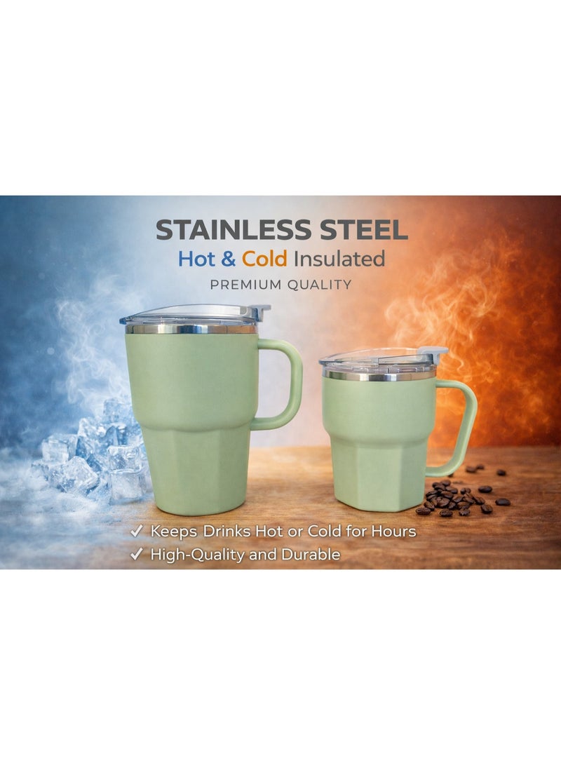 Set of 2 Rust-Resistant Insulated Stainless Steel Mugs (420ml + 560ml) with Airtight Lid & Handle – Keeps Drinks Hot & Cold - Image 2